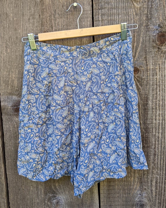 90s vintage rayon shorts / paisley blue gray loos… - image 7