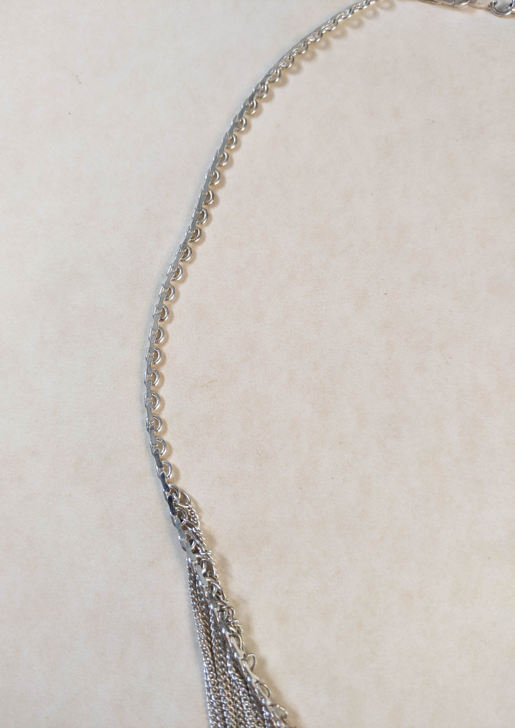 80s Vintage Silver Drape Chain Bib Necklace / Multistrand