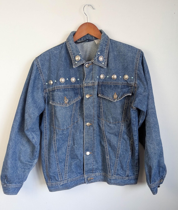 80s Vintage Studded Denim Jacket: Silver Concho Western Wear (M