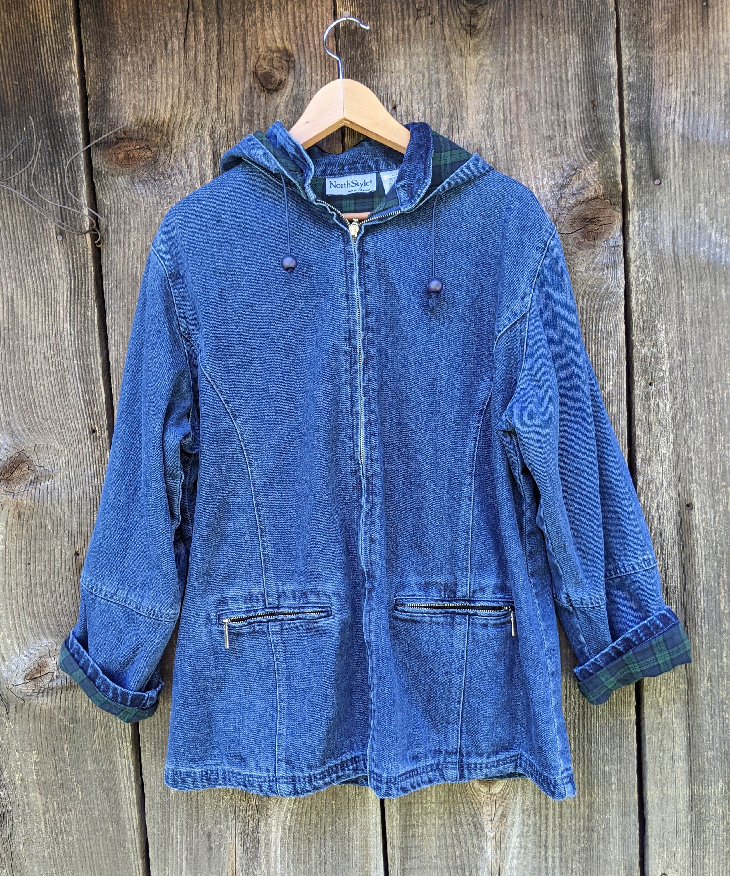 00s Vintage Hoodie Plaid Lining / Jean Jacket Coat Zip - Etsy