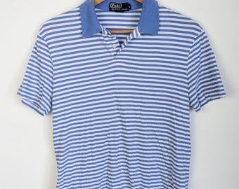 90s Ralph Lauren Striped Polo Shirt: Single Stitch Vintage Henley
