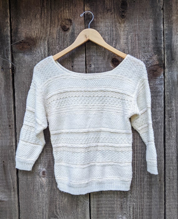 80s vintage eggshell knit sweater / cropped half s