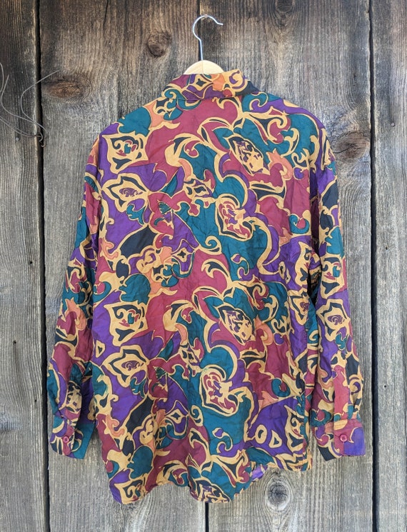 ESCADA ヴィンテージ　90s シルク 総柄ブラウス　カウボーイハット 90年代ヴィンテージシルク柄シャツ / 抽象的アールヌーボーメンズ