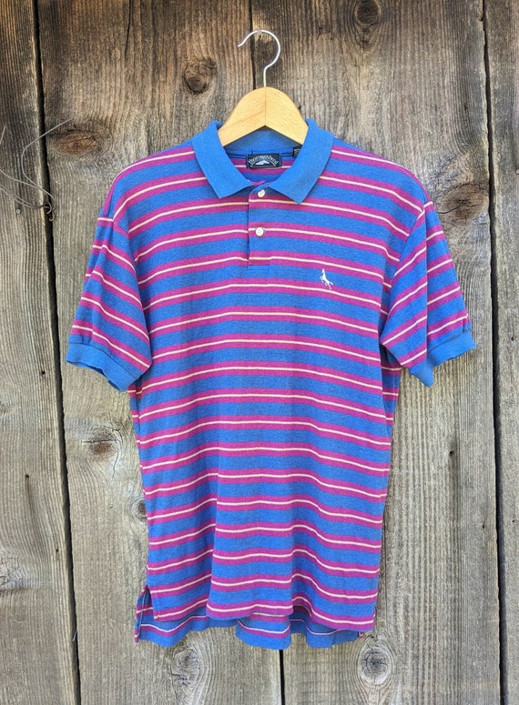 80s Vintage Blue Striped Polo Shirt Horse Henley Preppy Hipster Boho Mod Buddy Holly Weezer Classic Minimal Simple Casual Thouroughbred L Etsy Canada