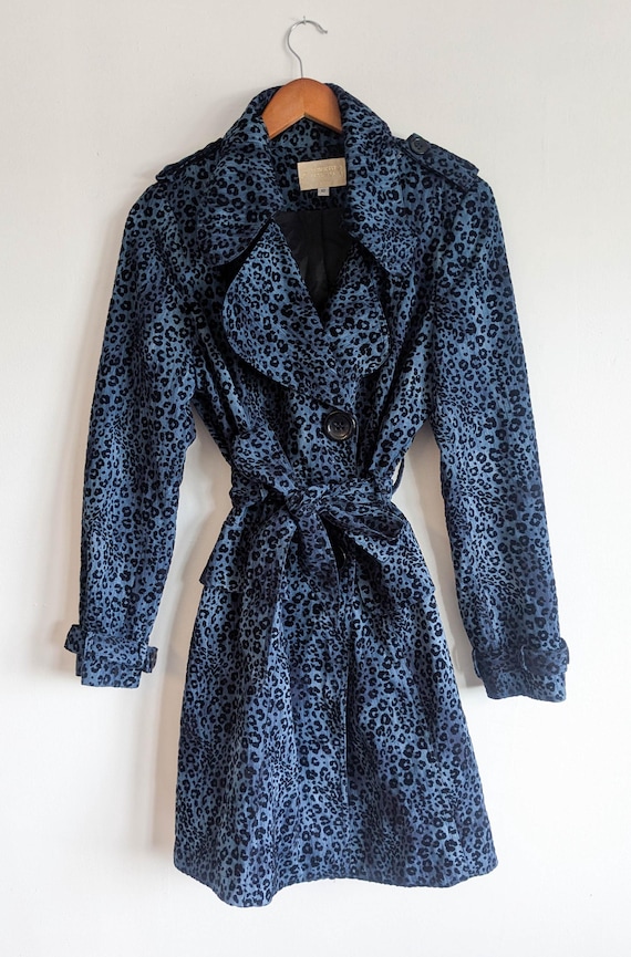 90s Vintage Blue Leopard Print Trench Coat - Alberto Makali Y2K - Etsy