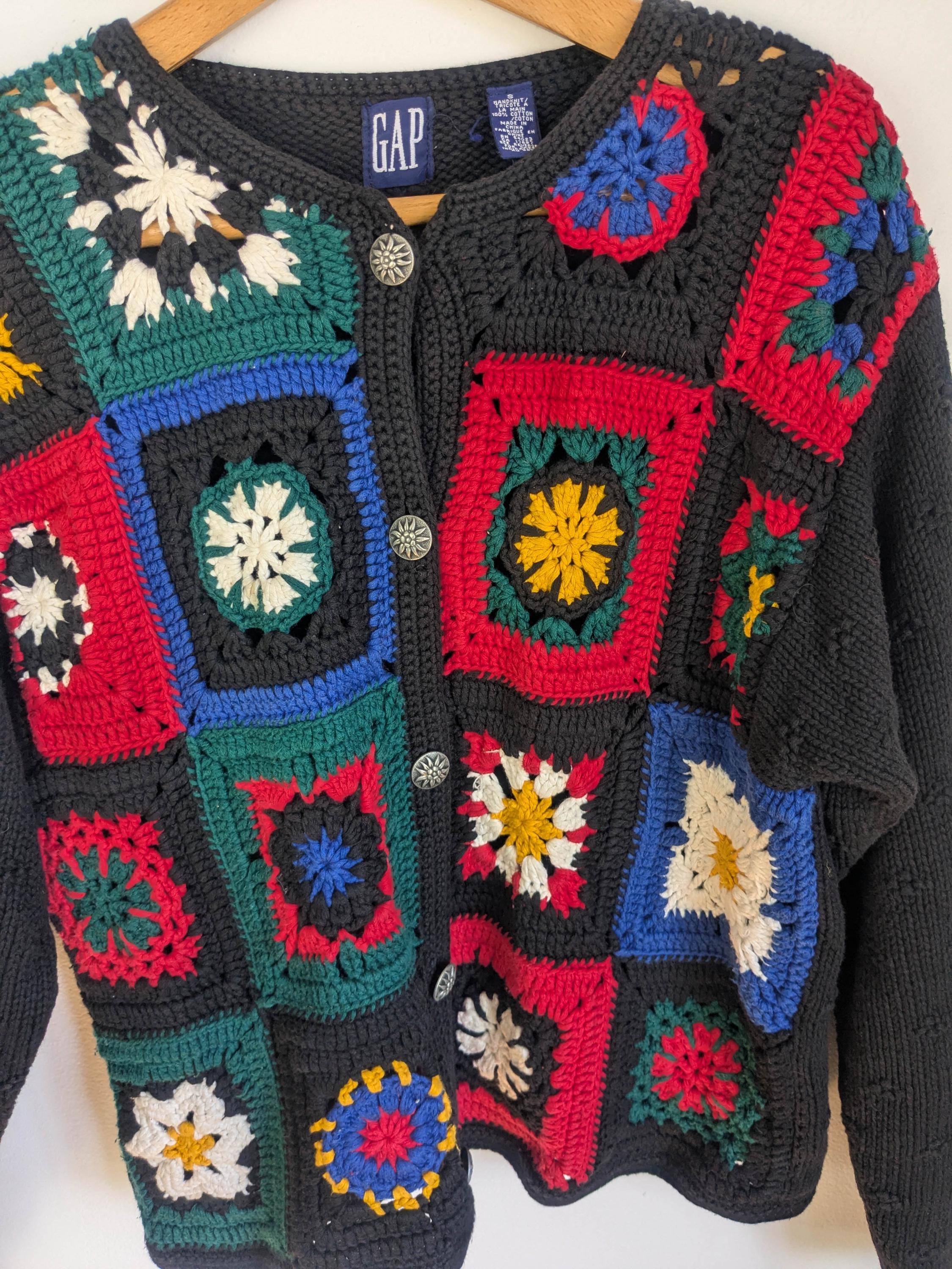 【古着】old gap cardigan kotton 80s 90s Vintage 90s Gap Granny Square Cardigan / Afghan Patchwork Sweater