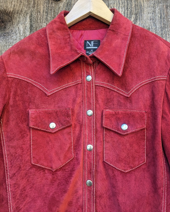 90s vintage Y2K brick suede jacket coat / rust re… - image 8