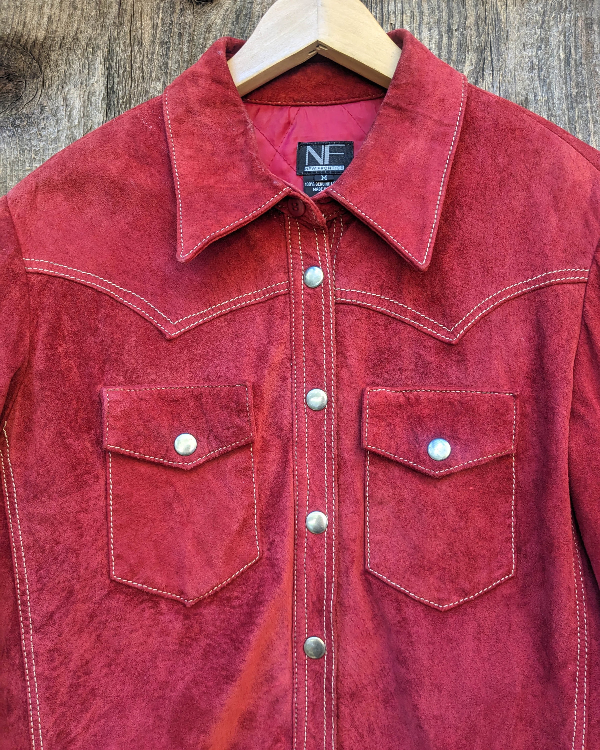 90s Vintage Y2K Brick Suede Jacket Coat / Rust Red Leather