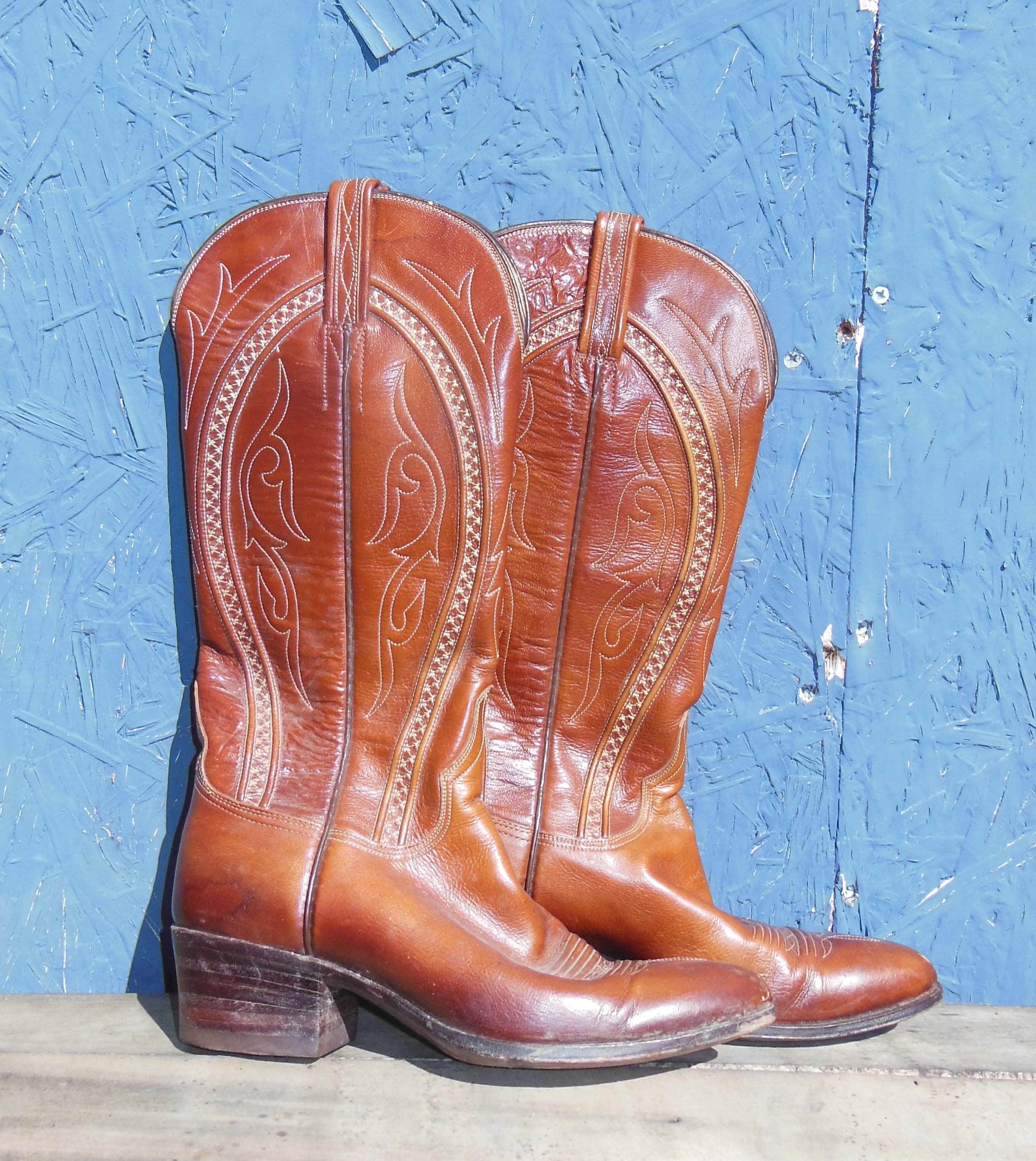 70s vintage brown leather cowboy boots Lucchese RESERVED for Sara Vintage Leather Boots Vintage 70s Boots
