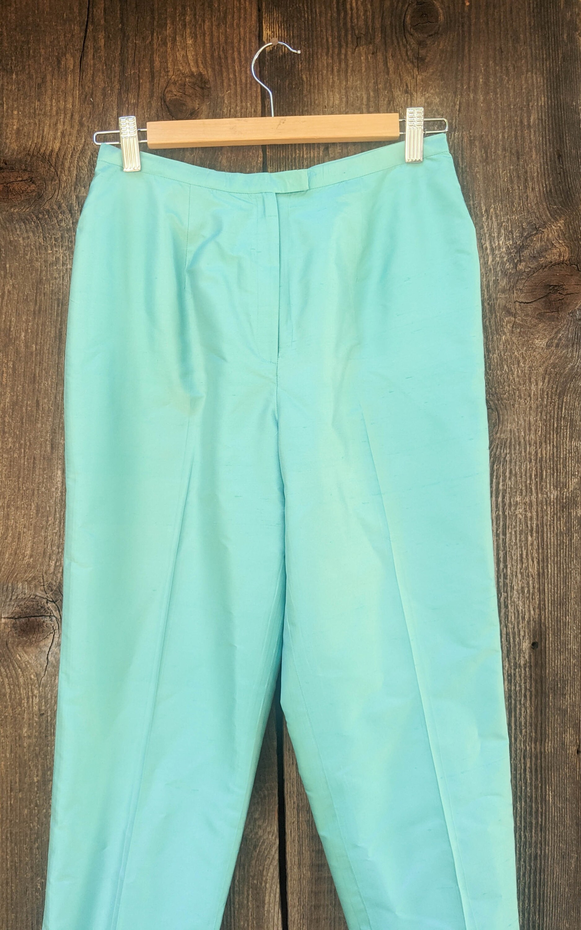パンツ 90s vintage slacks sic green 90s Vintage Mint Green Silk Slacks / High Waist Trousers