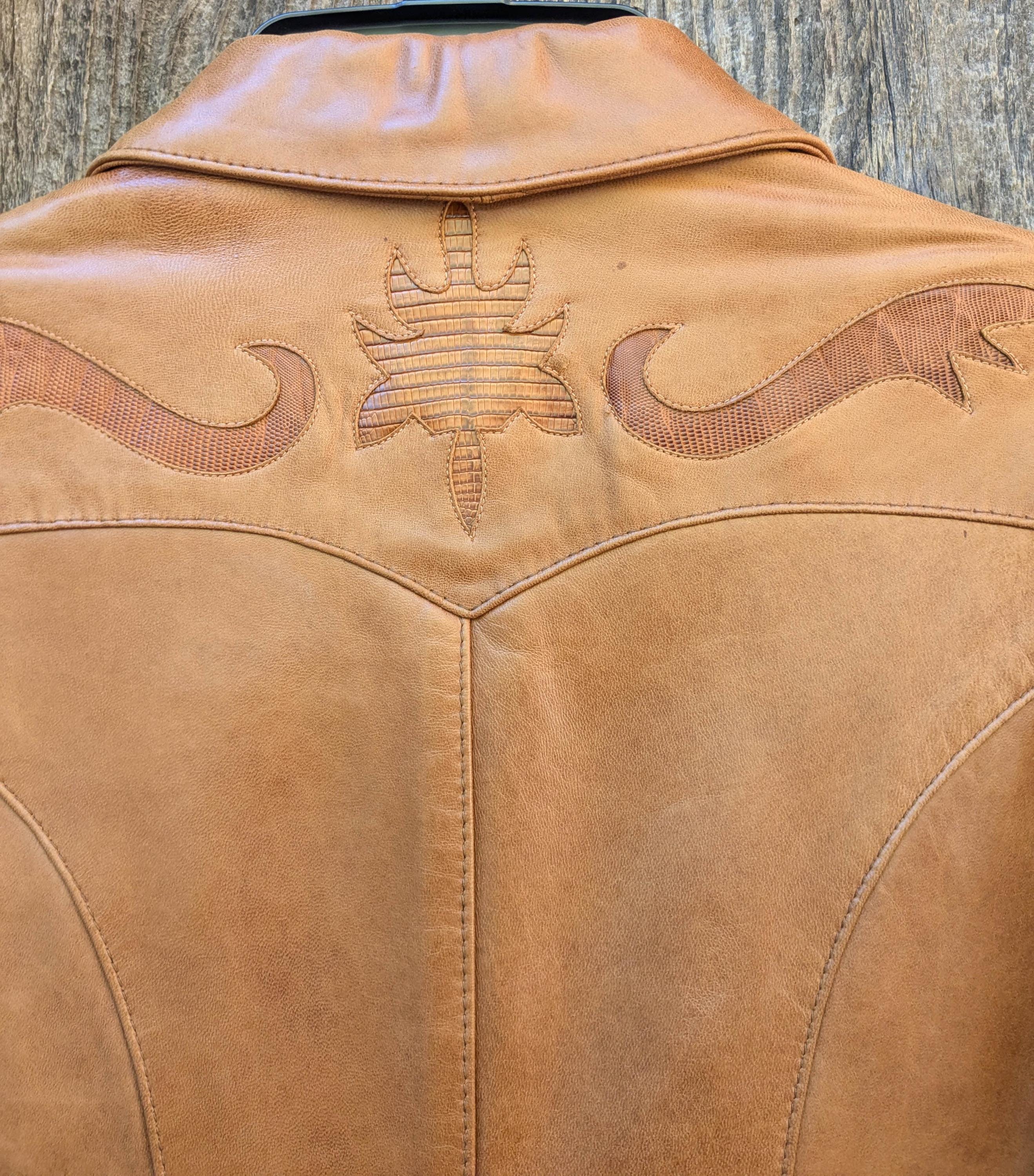 70s Vintage Leather Western Blazer: Remy USA Caramel Jacket (M/L