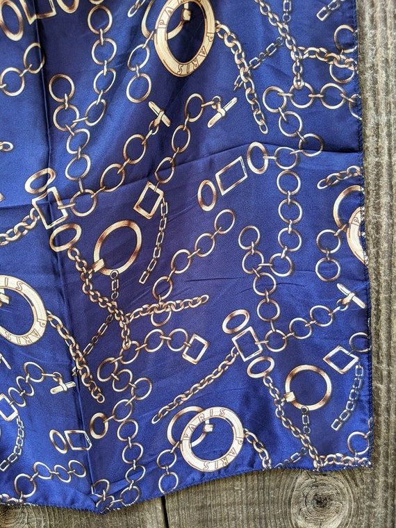 80s vintage gold chain satin scarf / preppy Paris… - image 3