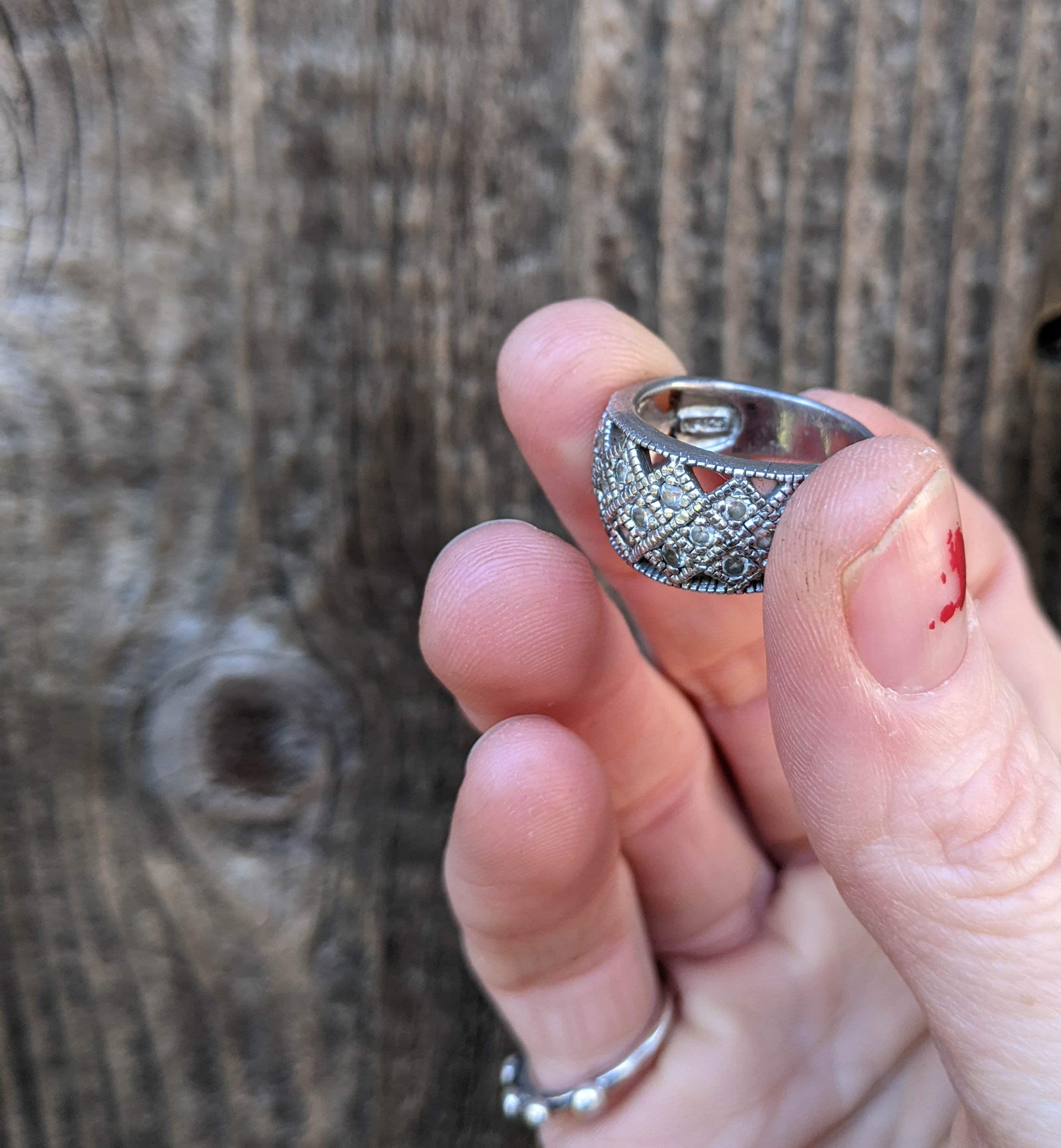 70s Vintage Silver Pave Ring / 925 Sterling Clear Stone