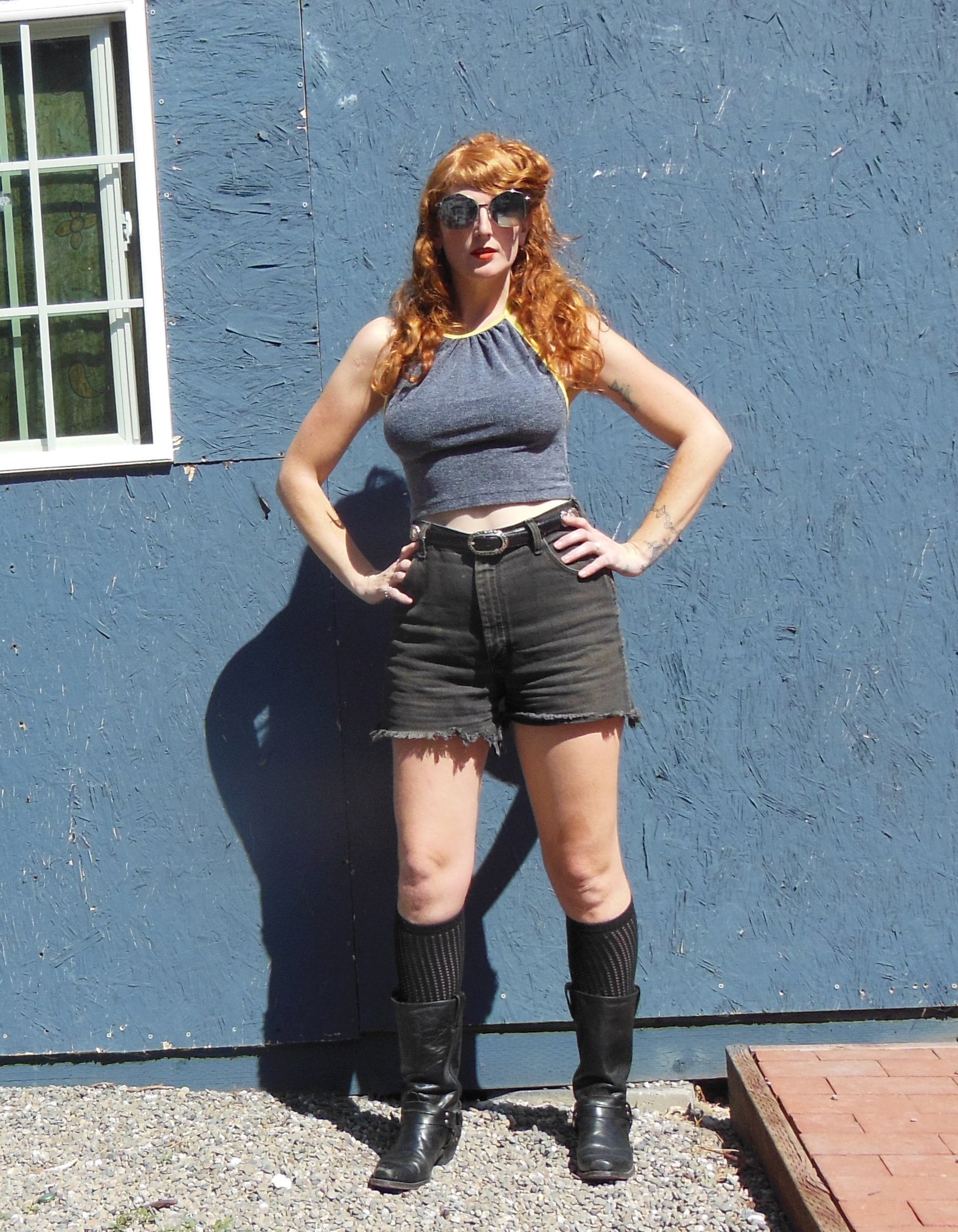 blue and yellow halter top