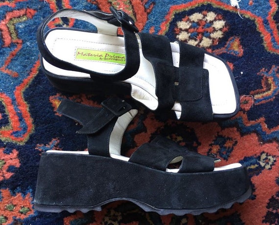 90s vintage velvet platform sandals / wedge tread