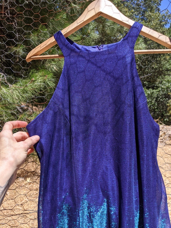 90s vintage metallic dress / blue sparkle glam ra… - image 7