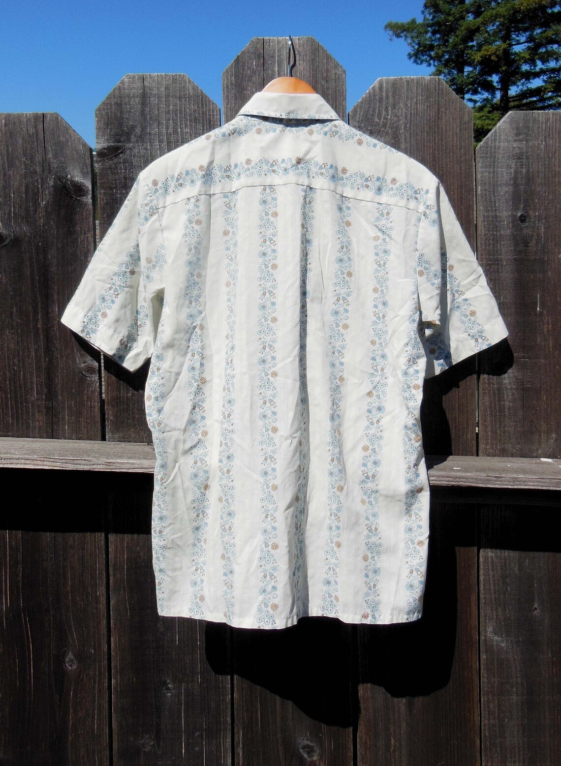 70s vintage blue floral mens button up shirt / casual oxford Etsy
