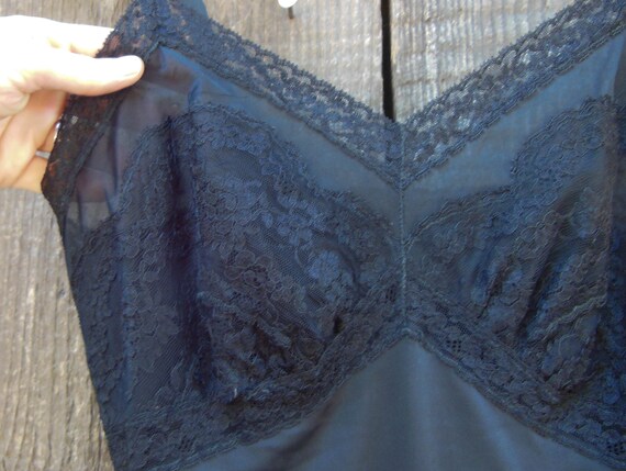 60s vintage black lace slip ruffle hem / mesh sex… - image 5