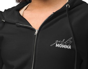 Girl Momma Full Zip Pullover, Bestickter Pullover, Sandstein Pullover, Natürlicher Momma Pullover, Momma Hoodie, Momma Zip, Mädchen Mama