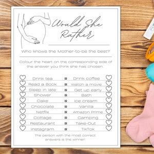 Would She Rather Baby Shower Game, Baby Shower Activity, Printable and Editable, Simple Baby Shower, Minimalist Baby Shower Decor