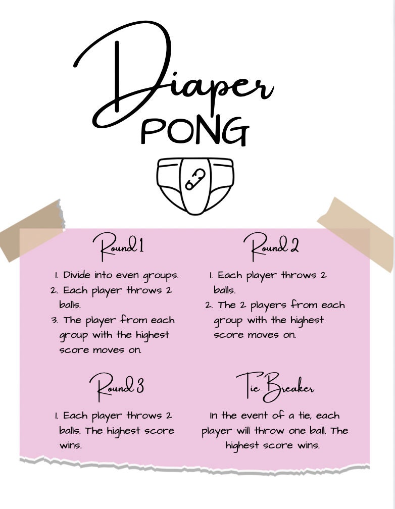 Diaper Pong Game Table Sign, Baby Shower Games, Baby Shower Activity