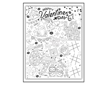 Six Seven Trendy Valentines Winter Search and Find Colouring Pages, Valentines School Classroom Activity (PDF Download, Printable, 2 pages)