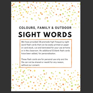 Kindergarten Sight Words / Colours Family Outdoor Sight Words / High Frequency Words