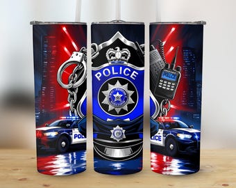 Police Tumbler Wrap 20oz Digital Download, Police Badge and Patrol Car Tumbler Wrap, 20oz Sublimation Tumbler Wrap, Instant Download