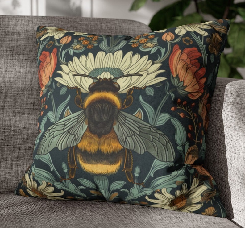 William Morris Bumblebee Pillow Cover: Art Nouveau Decorative Cushion image 1