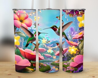 Hummingbird Floral Tumbler Wrap: 20oz PNG (Digital Download)
