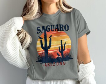 Saguaro-Kaktus-T-Shirt, Vintage-T-Shirt mit Arizona-Sonnenuntergangsmotiv, Geschenkidee für Nationalparks in der Wüste