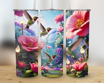 Emballage pour gobelet Colibri : motif floral jardin, 20 oz (téléchargement numérique)