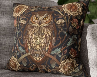 William Morris Owl Pillow Cover: Art Nouveau Decorative Cushion