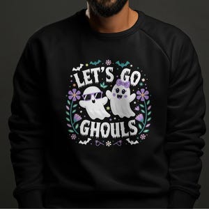 Let&#39;s Go Ghouls-sweater, schattig spookontwerp, trui met Halloween-thema, griezelige seizoenskleding, leuke halloweenkleding voor vrouwen