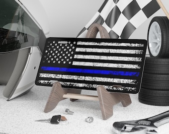 Dunne blauwe lijn, kaptafel Amerikaanse vlag, noodlijdende patriottische autotag, ondersteuning wetshandhaving, cadeau politieagent, USA Pride
