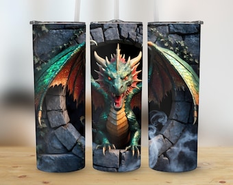 Dragon Tumbler Wrap: Gothic Fire Breathing Dragon PNG (Digital Download)