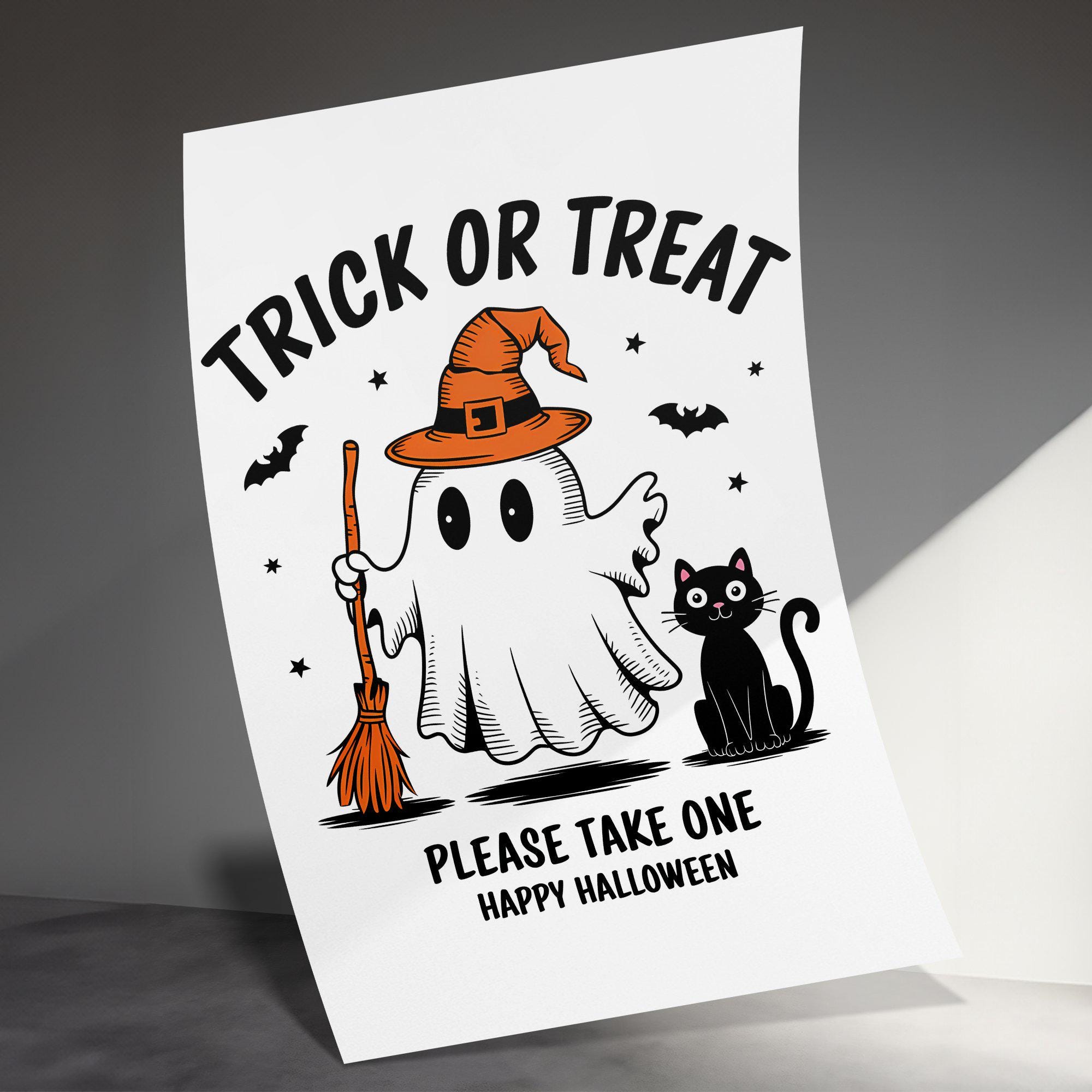 たかりん様 シーグラスアート『 Happy Halloween。.:*☆』他2点 Trick or Treat Sign: Ghost, Cat Halloween Decor (printable) - Etsy