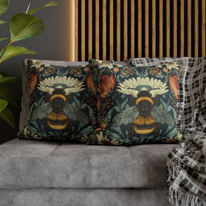 William Morris Bumblebee Pillow Cover: Art Nouveau Decorative Cushion image 3