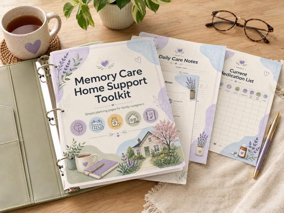 Memory Care Home Support Toolkit | Dementia Caregiver Planner PDF, Alzheimer’s Care Binder, Daily Care Log, Medication Tracker