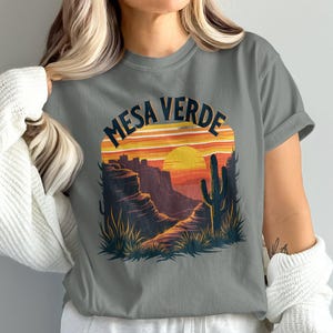 Mesa Verde National Park T-Shirt: Retro Sunset Cactus Graphic Tee