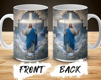 Diseño PNG para taza de Jesús, diseño cristiano de sublimación de 11 oz y 15 oz, descarga digital para taza de café con temática de fe.