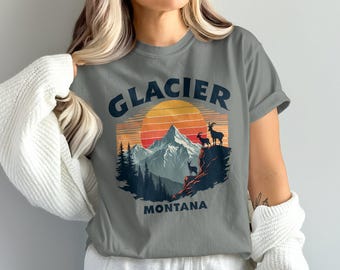 T-shirt Glacier Montana : motif chèvre des montagnes rétro