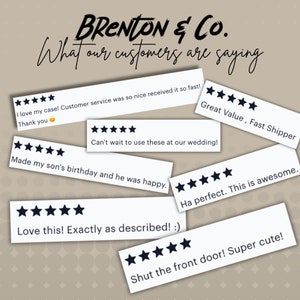 May include: A collage of customer reviews with five-star ratings and positive comments about a product. The reviews include phrases like "Great Value, Fast Shipper", "Love this! Exactly as described!" and "Shut the front door! Super cute!"