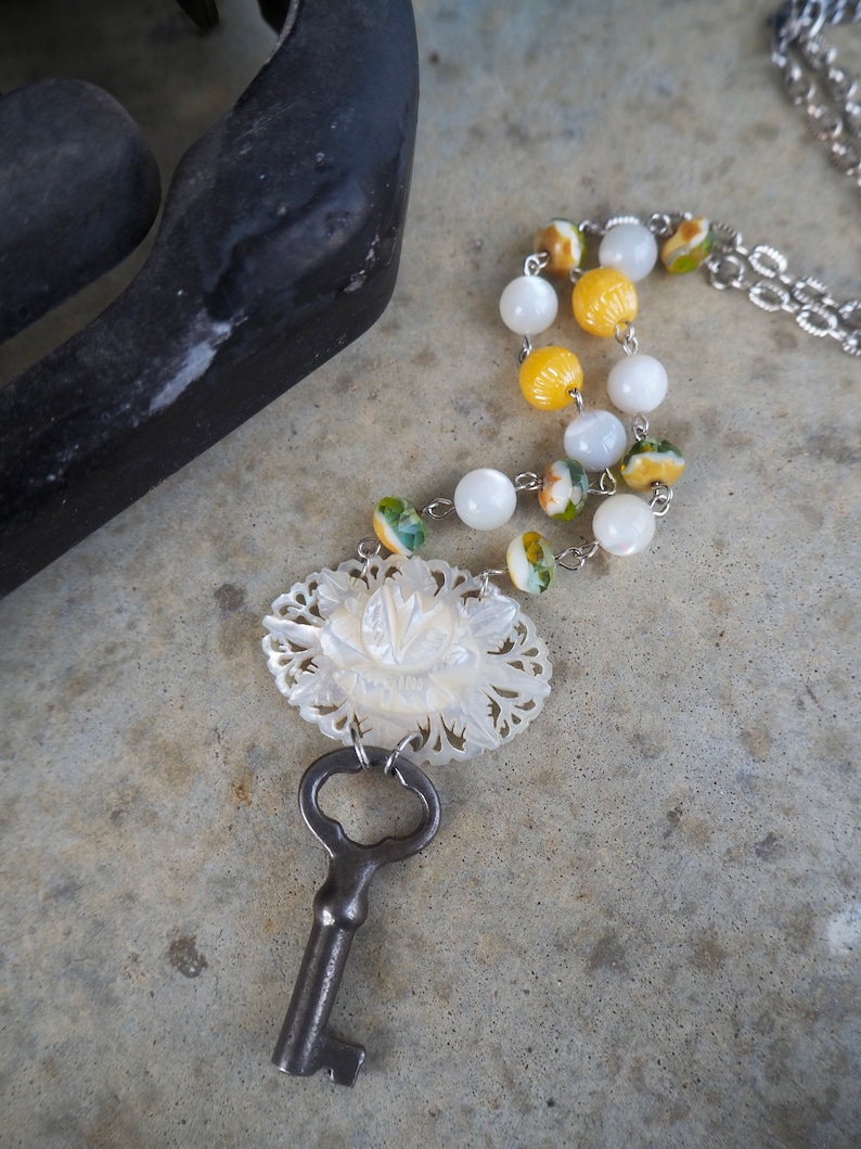 Intricate Intaglio Mother of Pearl Necklace