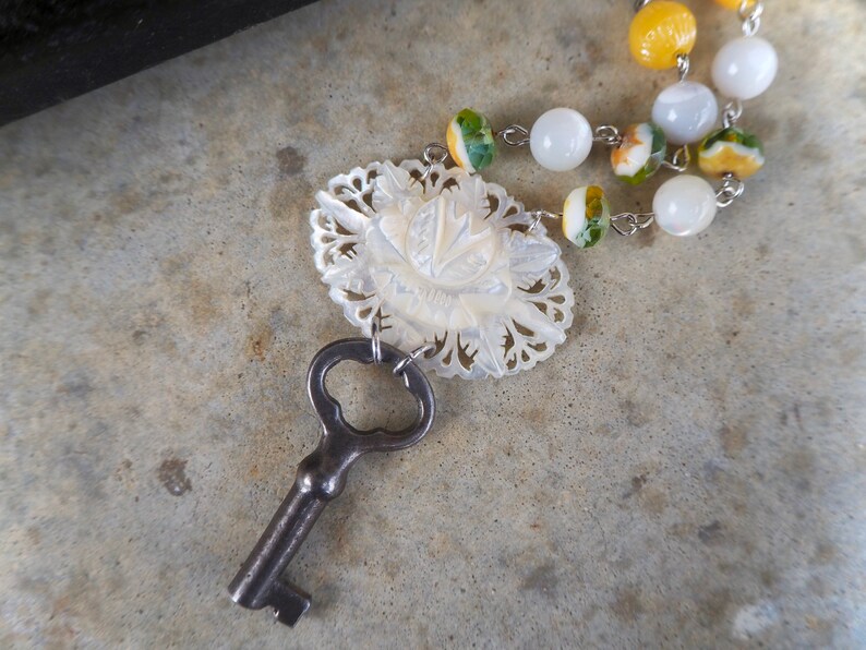 Intricate Intaglio Mother of Pearl Necklace