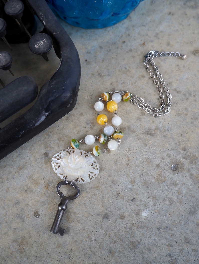 Intricate Intaglio Mother of Pearl Necklace