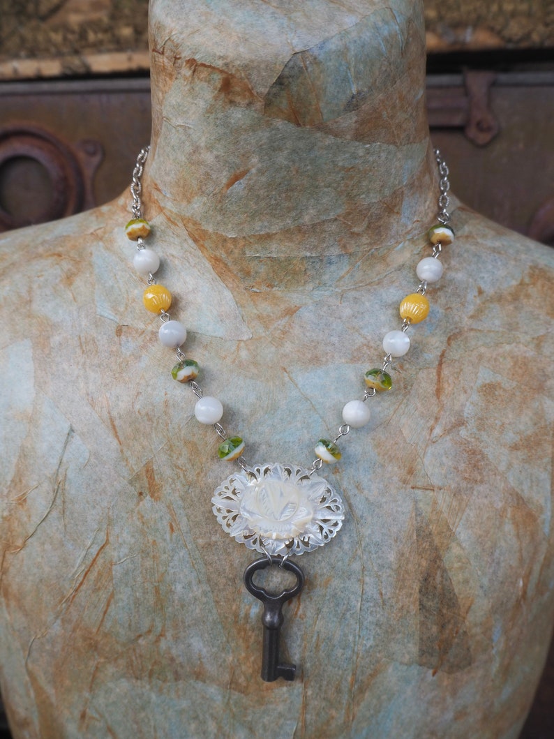 Intricate Intaglio Mother of Pearl Necklace