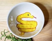 Snake Ceramic Dish. Boa Ring Holder, Snake Illustration Bowl, Slytherin Inspired Bowl, Sauce Dish, Yellow Snake, Snake Ceramic Bowl