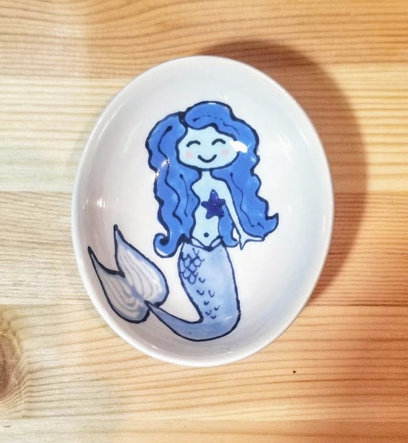 Ceramic mermaid by the sea butter dish/spoon rest 
