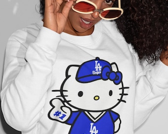 Cute Hello Kitty x Dodgers Inspired Unisex Sweatshirt •  LA Baseball Fan Pullover • Cozy Graphic Sweatshirt